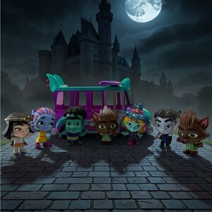 Hasbro Netflix Super Monsters Lot GrrBus with Lights/Sounds & 7 Action Figures